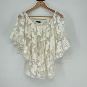 CQ by CQ Floral Sheer Ruffle Blouse‎ Top Size Layering Cottage Coquette